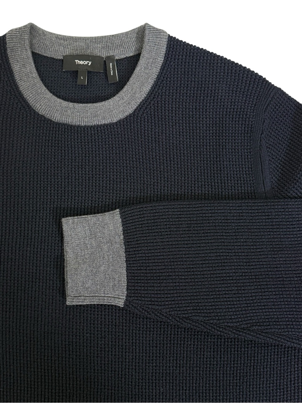 Theory Dark Navy Gray Crewneck Sweater Men’s Large NWOT - Picture 3 of 13